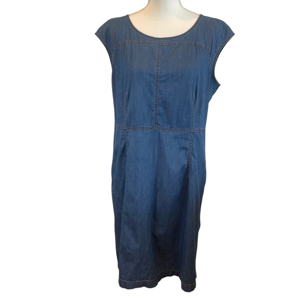 Lafayette 148 New York Chambray Cap Sleeve Dress Size Large - Picture 1 of 14